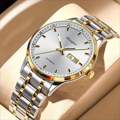 Dianpai automatisch mechanisch herenhorloge – Luxe model, lichtgevende wijzerplaat, klassiek en strak ontwerp, van roestvrij staal, waterdicht, met kalender en weersdagsaanduiding