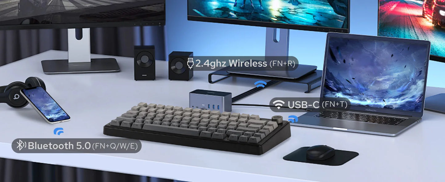 EPOMAKER X AULA F75 MAX kompakte mechanische Tastatur im 75-%-ANSI-Layout, kabelgebunden/Bluetooth/2.4GHz kabellos, mit TFT-Bildschirm und Drehregler