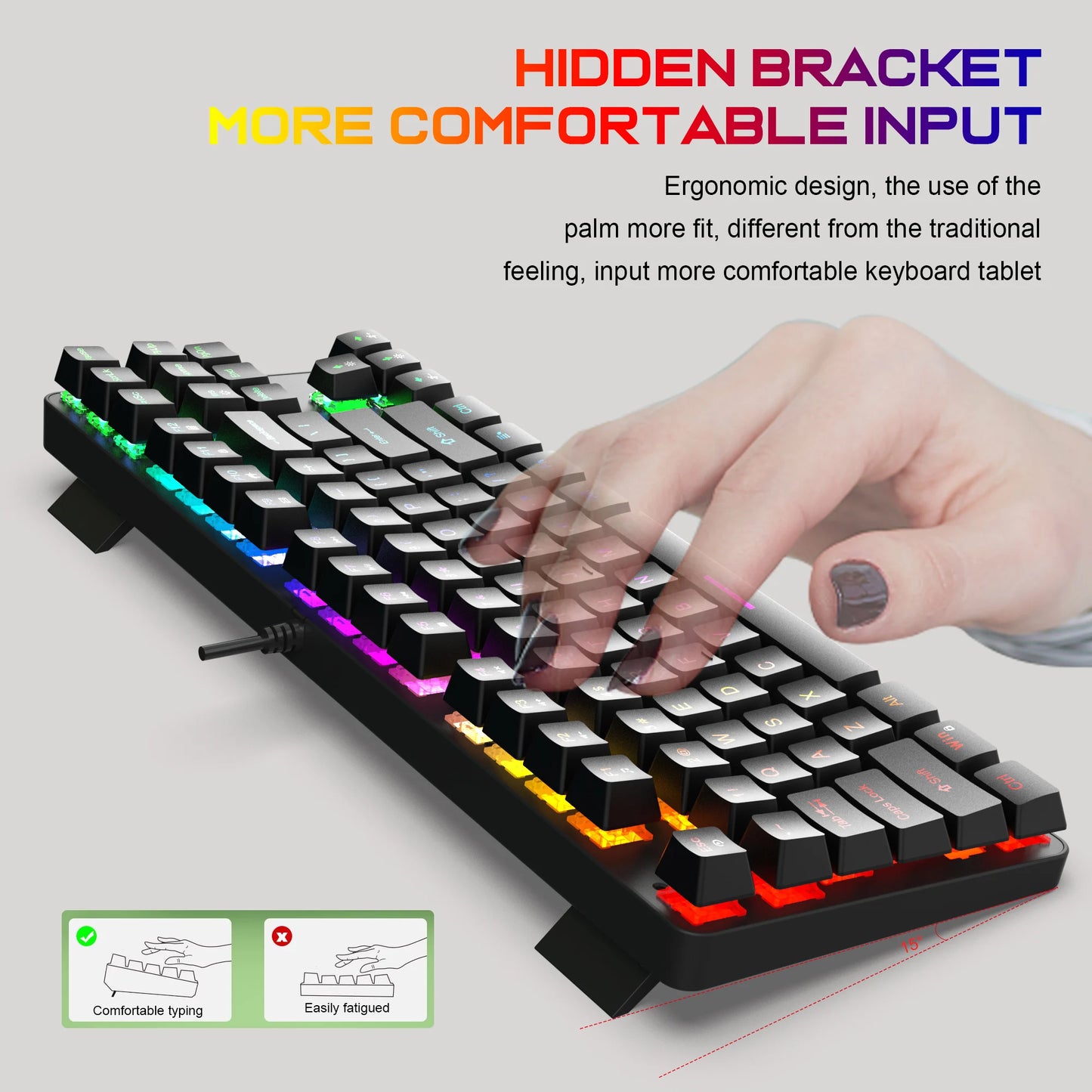 Computer Keyboard Waterproof Portable Gaming Keyboard Backlit Ergonomics Colorful Keyboard Computer Accessories 87 Keys Usb