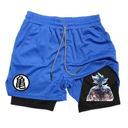 2026 Summer Dragon Ball Z Majin Buu 2-in-1 Double Layer Gym Shorts, Oversized Men's Fitness Retro Streetwear Unisex Athletic Y2k