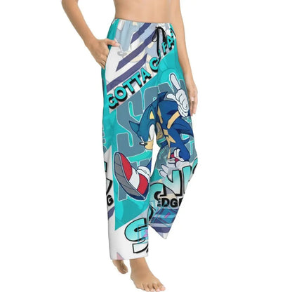 Custom Printed Womens Soniced Pajama Pants Hedgehog Game Sleepwear Sleep Lounge Bottoms with Pockets