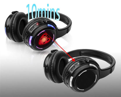 Auriculares inalámbricos Silent Disco RF LED para DJ y fiestas 863–865MHz/915MHz con iluminación LED de 3 canales y batería de 10H