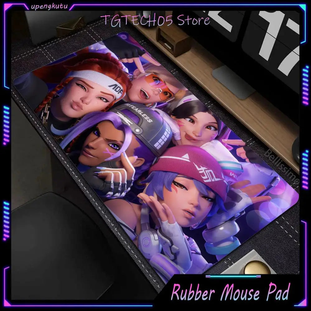 Tapete de Rato Gaming Grande Overwatch para PC, Tapete de Secretária Kawaii Rosa Fofo para Teclado e Portátil, Acessório Gaming HD