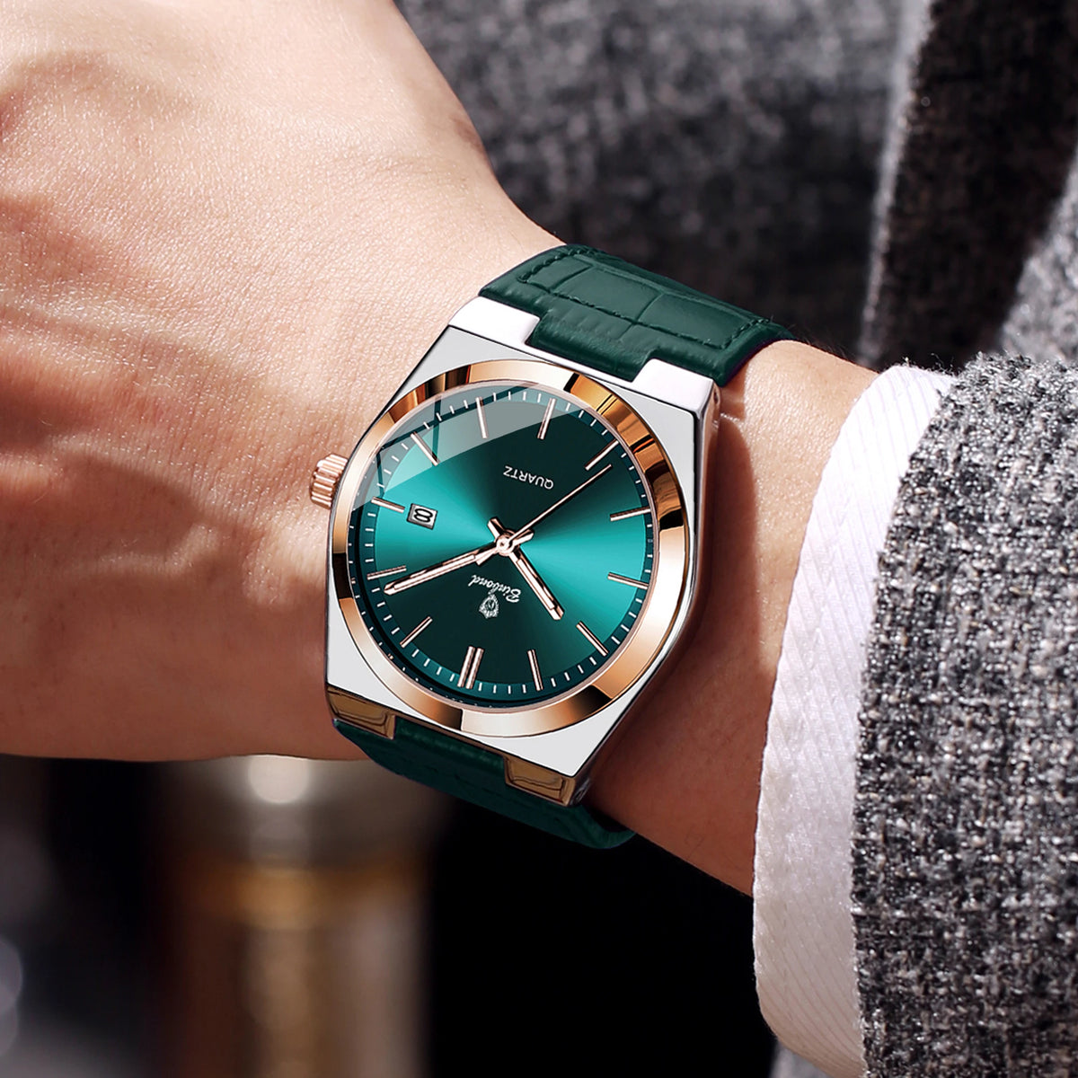 Orologio da polso al quarzo di lusso BINBOND da uomo – Impermeabile, luminescente, con data automatica – Stile professionale, sportivo, alla moda e casual – Cinturino in pelle