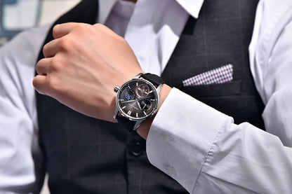 PAGANI DESIGN – Orologio meccanico di lusso da uomo, 41 mm, vetro zaffiro, cinturino in pelle, impermeabile, stile pilota, con tourbillon e fasi lunari