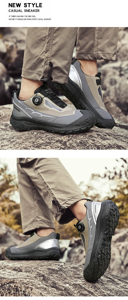 Rotary Buckle Men's Trekking Sneakers Outdoor Platform Hiking Shoes Men Sports Shoes Comfortable Non-slip Climbing Walking Shoes