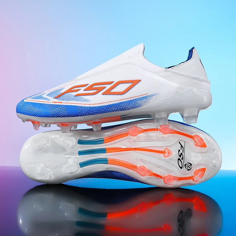 Novas chuteiras de futebol para homem, sapatilhas de futsal para exterior, jogo em relva, antiderrapantes, calçado de futebol de alta qualidade com pitões, best-seller, cano alto, leve