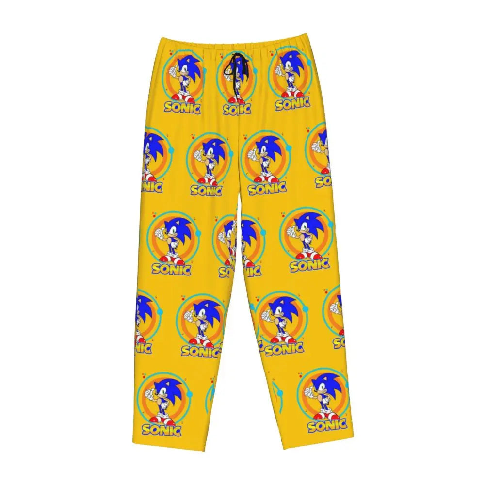 Custom Printed Womens Soniced Pajama Pants Hedgehog Game Sleepwear Sleep Lounge Bottoms with Pockets