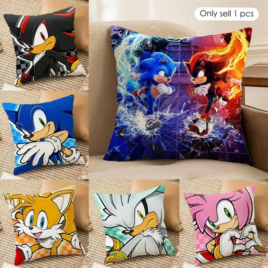 S-Sonic Anime Cool Cushion Cover Silky Short Plush Invisible Zipper Dustproof Sofa Pillow Case For Home Decor