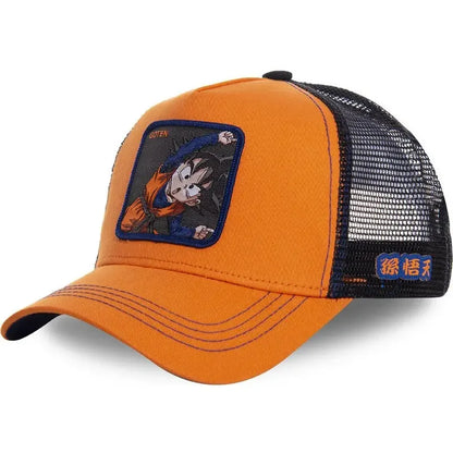 Czapka z motywem Dragon Ball Son Goku – letnia czapka podróżna z daszkiem, męska czapka z haftem w stylu hip-hopowym, z daszkiem przeciwsłonecznym, regulowana czapka typu trucker z siateczką
