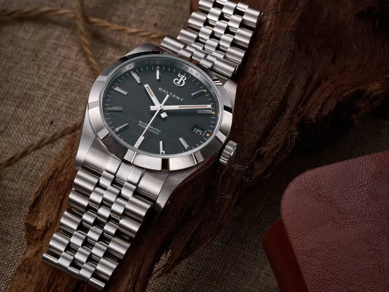Baltany S4102 Business Men's Automatic Mechanical Wristwatch 36mm Linen Dial Engine Turned Bezel NH35 Luxury Dress Watch