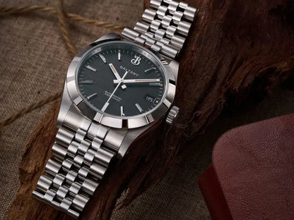 Baltany S4102 Business Men's Automatic Mechanical Wristwatch 36mm Linen Dial Engine Turned Bezel NH35 Luxury Dress Watch