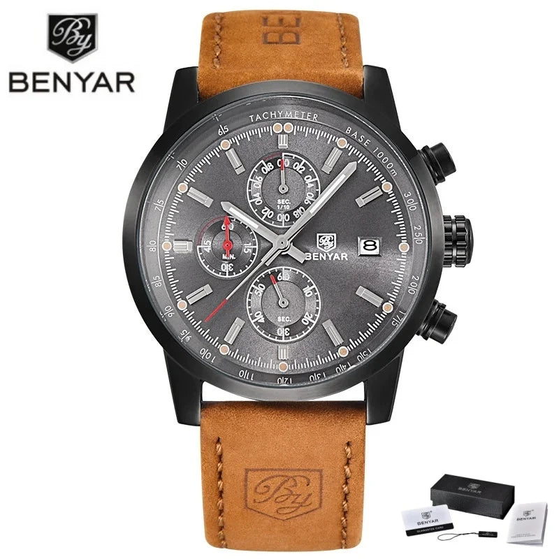 Montre pour homme BENYAR 5102 – Chronographe sportif de luxe à quartz, accessoire de mode d'une grande marque