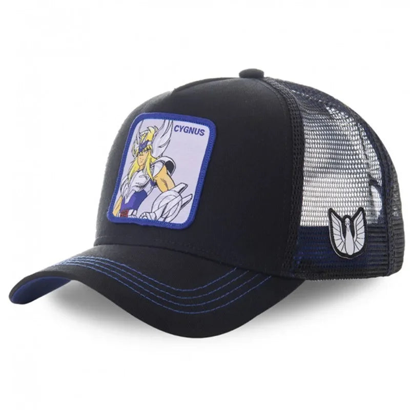 Saint Seiya Bawełniana czapka z daszkiem typu snapback z motywem anime i kreskówek, dla mężczyzn i kobiet, w stylu hip-hopowym, czapka typu trucker z siateczką, dropshipping