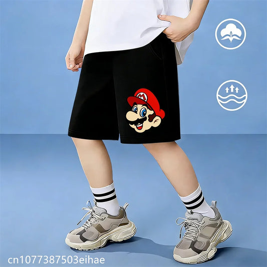 2026 Cute Cartoon Print Kids Summer Cotton Shorts with Super Mario, Soft for Kids, Suitable for Daily Wear and Outdoor Fun