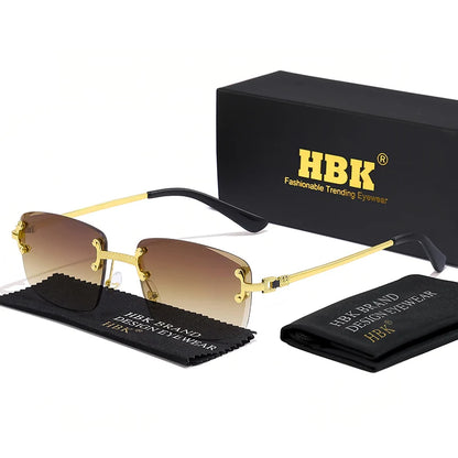 HBK Square Rimless Sunglasses Women TOP Quality Retro Metal Sun Glasses Men Luxury Party Business Gradient Shades 2024