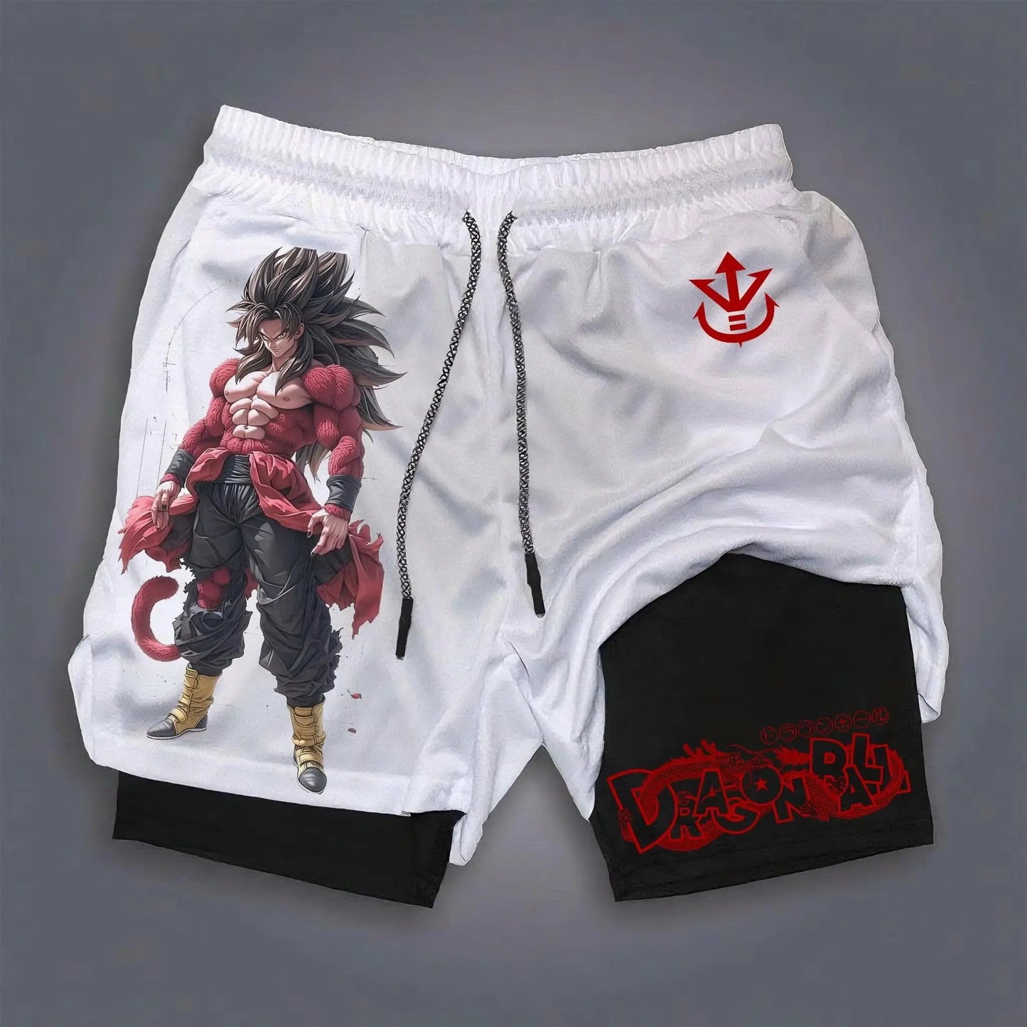 2026 Men's Shorts Double Layer 2-in-1 Dragon Ball Z Anime Graphic Print Streetwear Casual Summer Elastic Fitness Sports Pants