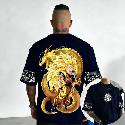 Dragon Ball Anime Super Saiyan 3 Co Branded Cotton T-shirt Men and Women's New Summer Street Loose Casual Large Short Sleeve Top