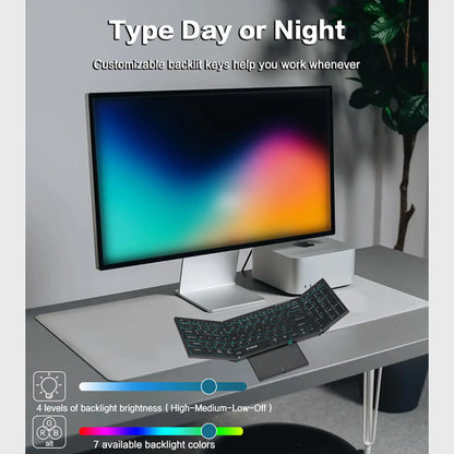 Jomaa hintergrundbeleuchtete klappbare Full-Size-Tastatur Bluetooth+USB, kabellose Tastatur mit Touchpad und Ziffernblock für Laptop Windows