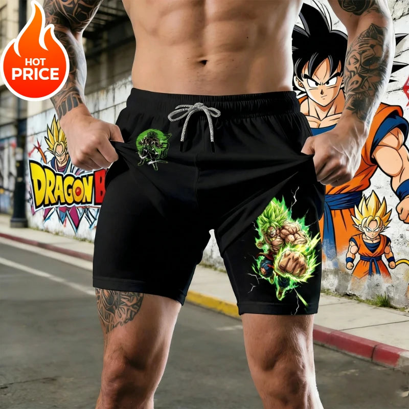 2026 Dragon Ball Summer Broly Men's Bot Fitness Double-Layer Replica Two-Piece Loose-Fit Training Running Shorts Casual Pants