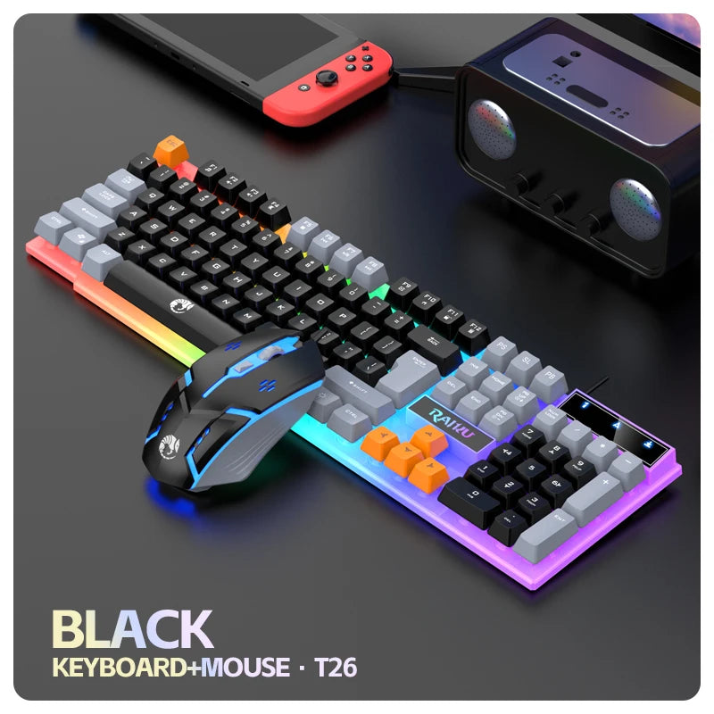 Einzelne Tastatur und Tastatur-Maus-Set RAIKU T26, dreifarbige Leuchttastatur, kabelgebundene mechanische Touch-Gaming-Maus-Tastatur-Kombination