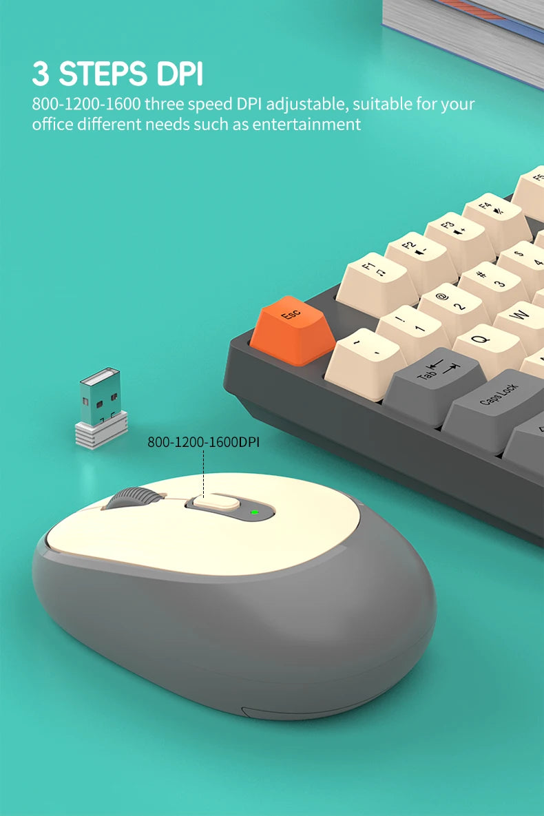 NexusClick kabelloses Gaming- und Office-Tastatur-Maus-Set, intelligente Energiesparfunktion, Full Size, 104 Tasten, 1600DPI einstellbar, USB für Laptop und PC
