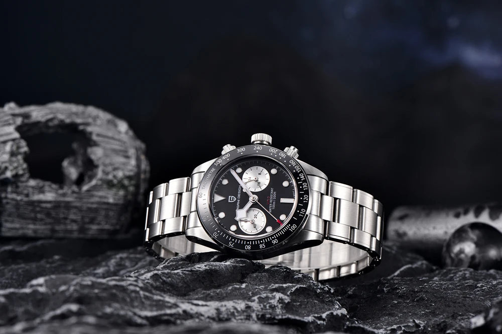 Herrklocka PAGANI DESIGN ”Panda” – Lyxig kvarts-kronograf, vattentät, safirglas med antireflexbehandling, självlysande sportklocka