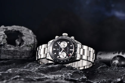 Herrklocka PAGANI DESIGN ”Panda” – Lyxig kvarts-kronograf, vattentät, safirglas med antireflexbehandling, självlysande sportklocka