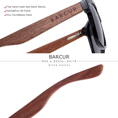 BARCUR Natural Wood Polarizing PC Oval Women Sunglasses Dark Luxury Texture Wooden Mirror Legs Sunscreen UVA*B Women Sunglasses