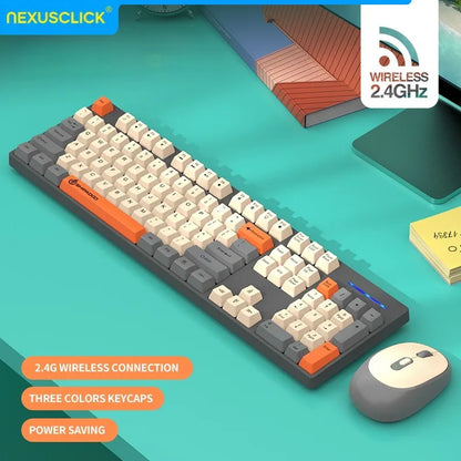 NexusClick kabelloses Gaming- und Office-Tastatur-Maus-Set, intelligente Energiesparfunktion, Full Size, 104 Tasten, 1600DPI einstellbar, USB für Laptop und PC