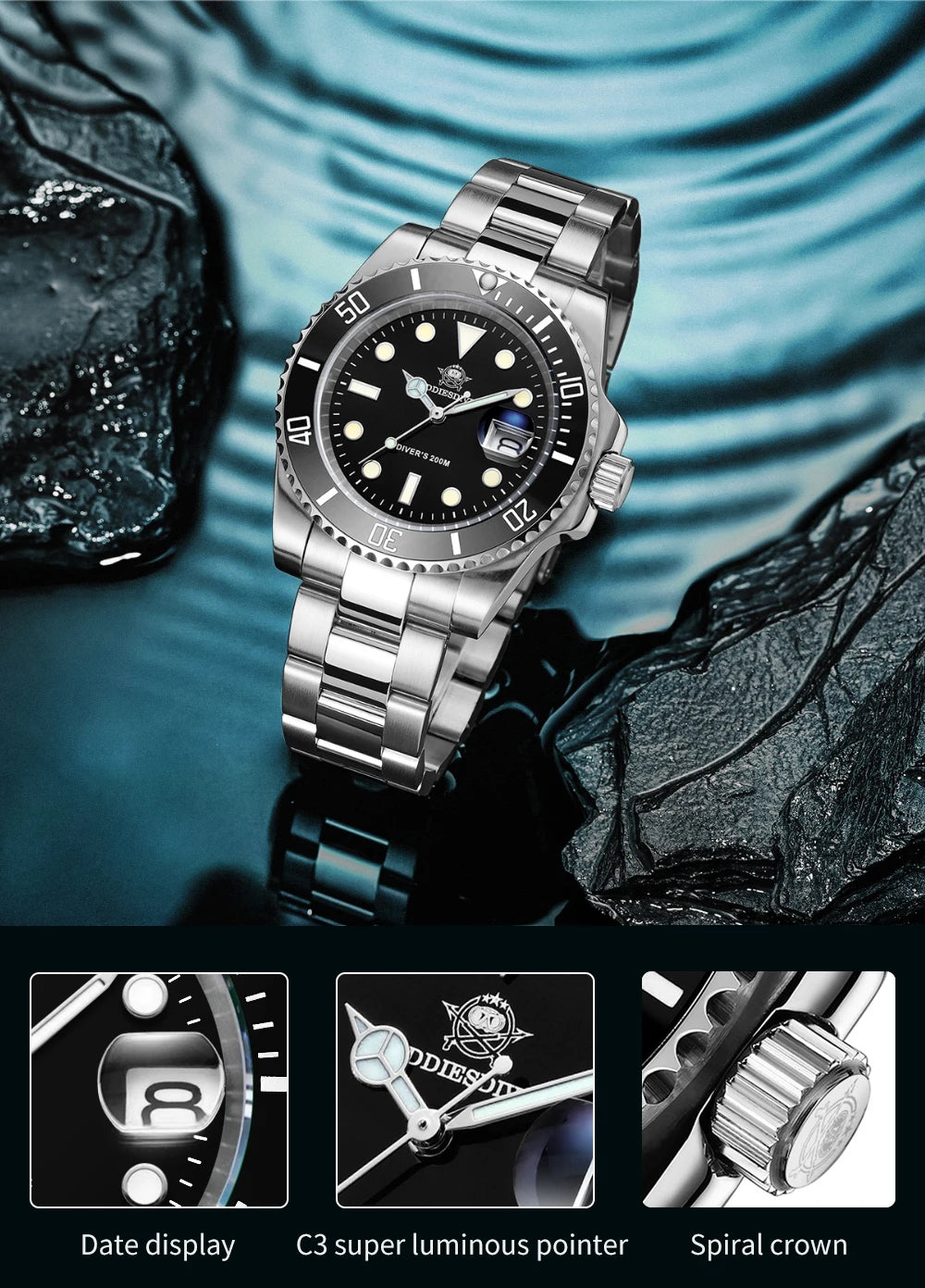 Reloj ADDIESDIVE de acero inoxidable para hombre, estilo business casual europeo y americano, reloj de cuarzo impermeable para deportes al aire libre