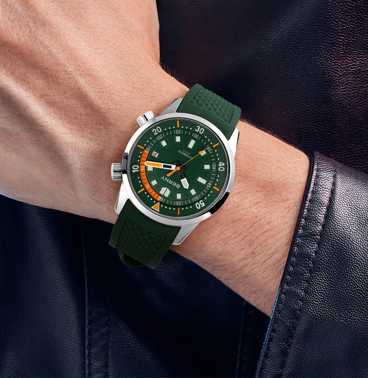 Relógio de mergulho BERNY para homem, automático mecânico, 200M impermeável, superluminoso, 42mm, safira, para natação e mergulho