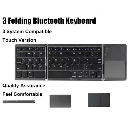 Dreifach faltbare Bluetooth-Tastatur mit Touchpad – tragbare Mini-Tastatur, wiederaufladbare kabellose Tastatur für Windows, Android und iOS