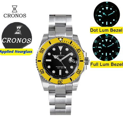 Cronos New 40mm Diver Men Watches Luxury Miyota9015 Automatic Mechanical Watch Sapphire Crytal Waterproof 200m AdjustClasp L6045