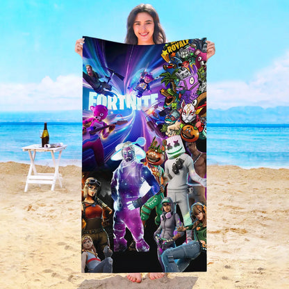 Toalha de Praia Game F-Fortnites em Microfibra para Hotel, Casa de Banho, Sauna, Spa, Praia, Viagem, Piscina, Casa, Banho de Bebé, Ginásio e Duche