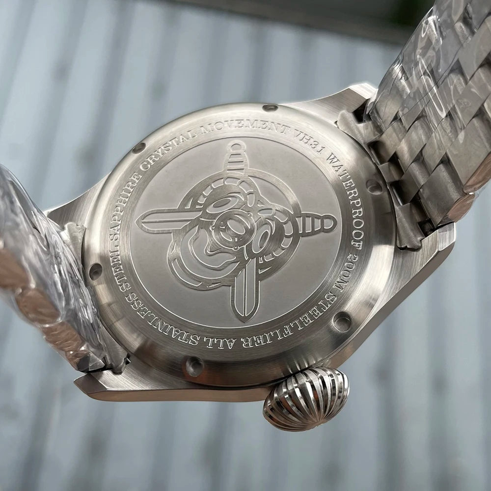 STEELFLIER Official SF743 Quartz Pilot VH31 Steel Strap Onion Crown 20Bar Waterproof Sapphire Crystal Luxury Dive Luminous Watch
