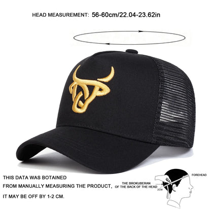 Unisex Ox Head Embroidery Baseball Net Caps Adjustable Casual Hats Spring and Summer Outdoor Sunscreen Hat