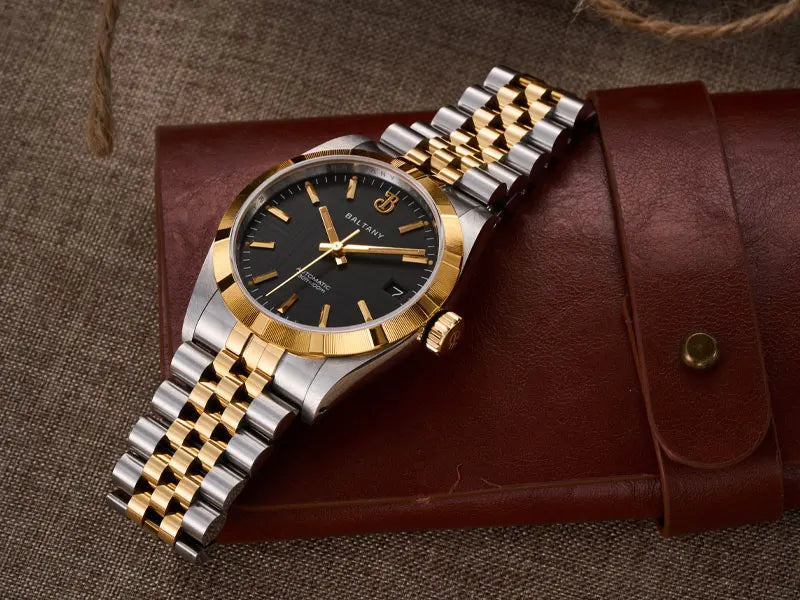 Baltany S4102 Business Men's Automatic Mechanical Wristwatch 36mm Linen Dial Engine Turned Bezel NH35 Luxury Dress Watch