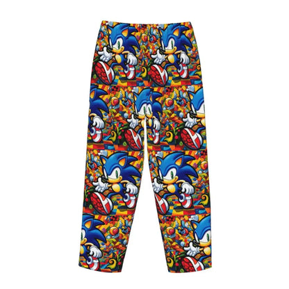 Custom Women Soniced Pajama Pants Printed Hedgehog Game Sleep Sleepwear Bottoms with Pockets