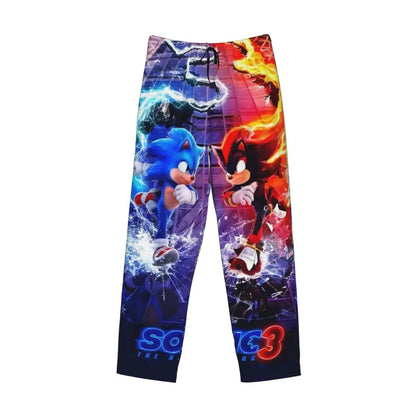 Custom Print Men's Soniced Pajama Pants Hedgehog Game Sleepwear Sleep Lounge Bottoms with Pockets