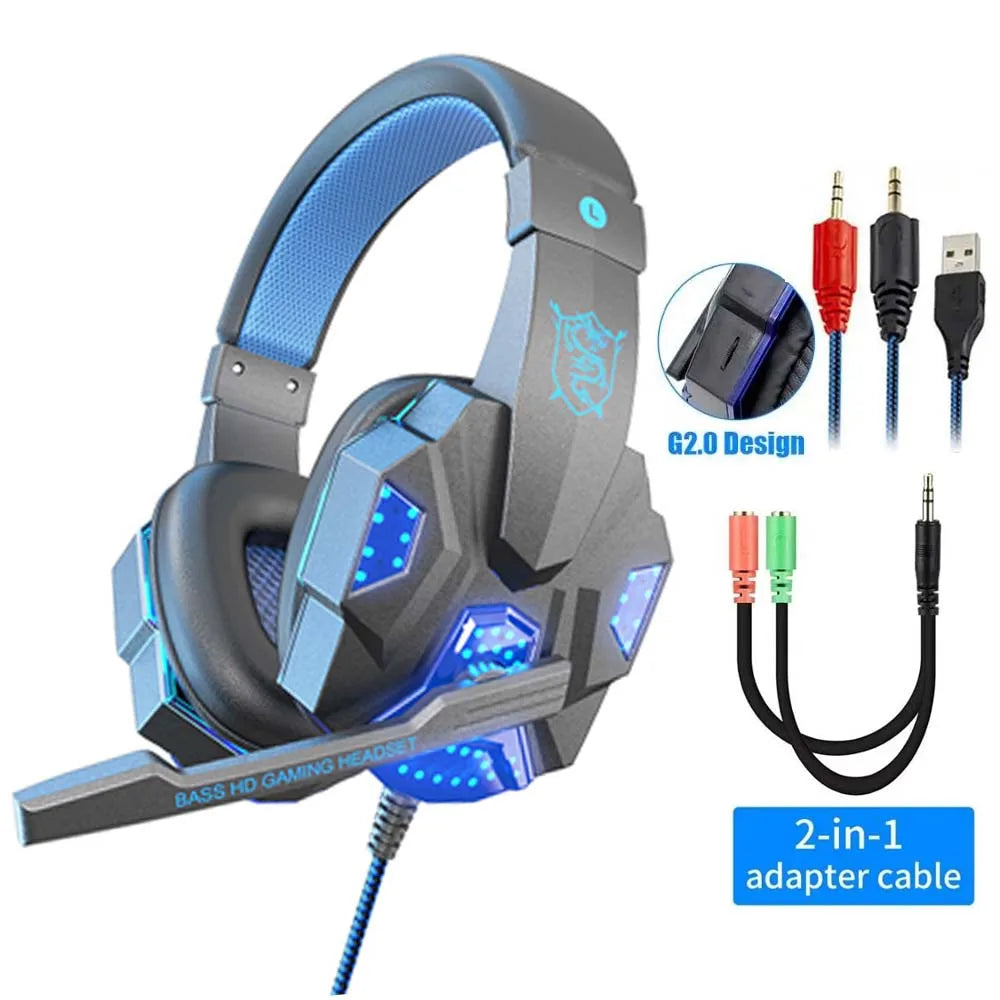 Casque de jeu RGB avec microphone, écouteurs filaires supra-auriculaires, légers, pour PC, PS4, PS5, Xbox, ordinateur portable ﻿