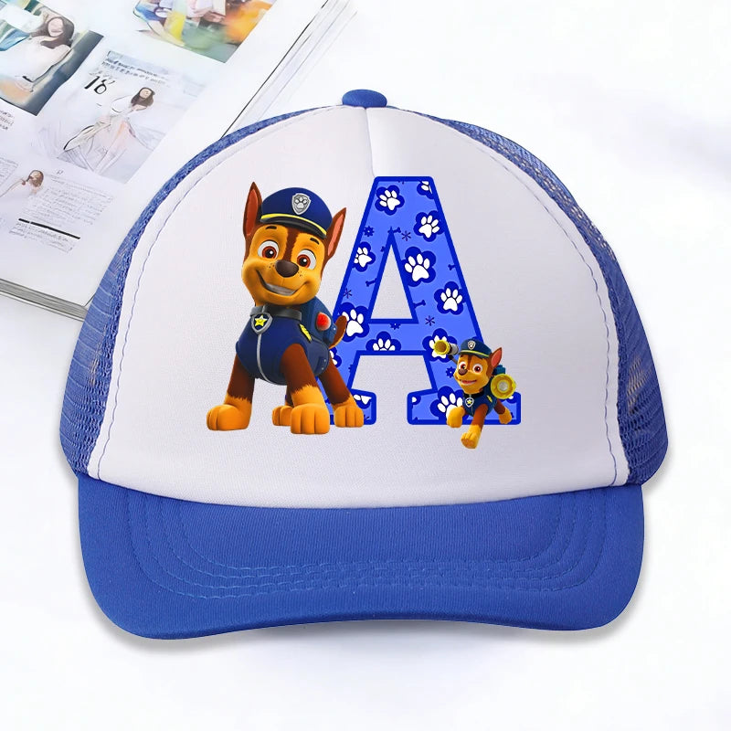 Casquettes de baseball en maille PAW Patrol : Chase, personnage de dessin animé, lettres, pour adultes et enfants, casquettes de sport, anime, été, protection solaire, visière, cadeau pour garçon et fille