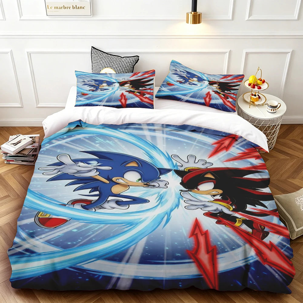 Popular Sonic Cartoon Role Characters Print Bedding Set Duvet Cover Comforter Bed Youth Kids Girl Boys Luxury Birthday Gift soft