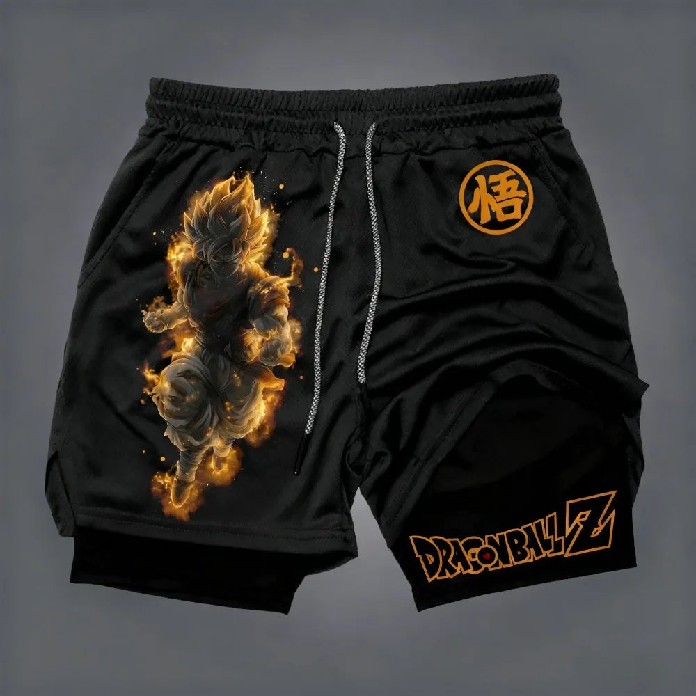 Dragon Ball Z Super Saiyan Goku Anime Print 2026 Summer New Unisex Loose Sports Breathable Quick Drying Double-layer Shorts