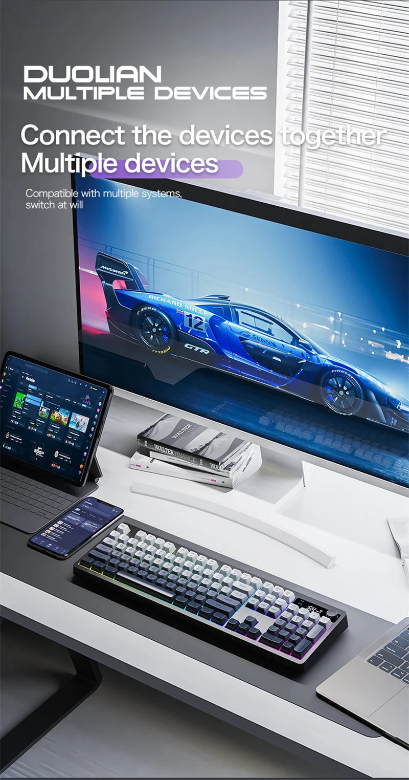 Spanish Wireless Keyboard Russian Spanish Arabic Korean 100% Keyboard Layout With Volume Knob TK100 RGB Light Type C Bluetooth