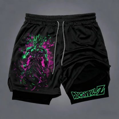 2026 Summer Dragon Ball  Goku Wolf Samurai 2-in-1 Gym Shorts 100% Cotton Oversized Fitness Retro Streetwear Unisex  Adults Kids