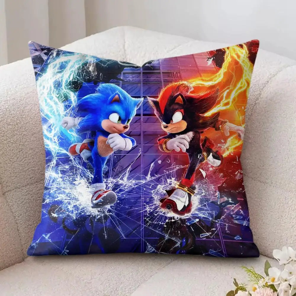 S-Sonic Anime Cool Cushion Cover Silky Short Plush Invisible Zipper Dustproof Sofa Pillow Case For Home Decor