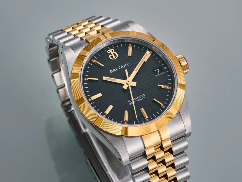 Baltany S4102 Business Men's Automatic Mechanical Wristwatch 36mm Linen Dial Engine Turned Bezel NH35 Luxury Dress Watch