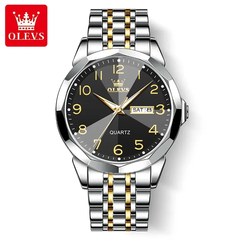 OLEVS 9970 herenhorloge – Elegant model met digitale wijzerplaat, datum- en dagweergave, waterdicht, lichtgevend, quartz – Origineel luxehorloge