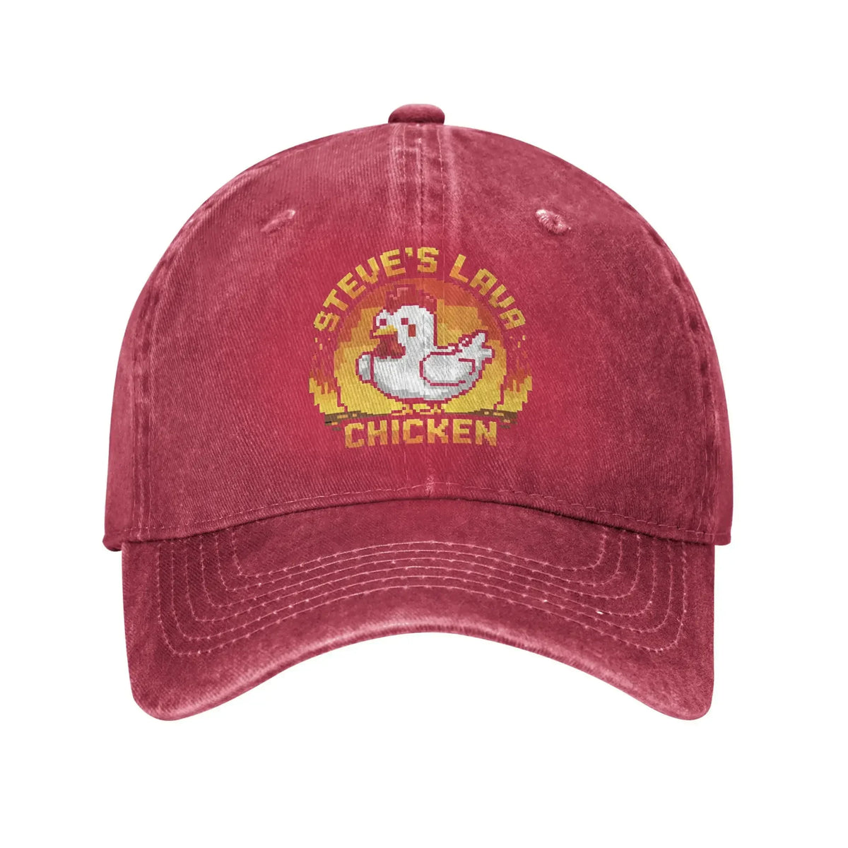 Unisex „Chicken Jockey Lava“ kepurė su vištos atvaizdu, „Steves“ stiliaus, madinga, dirbtinai susidėvėjusi, išplauta beisbolo kepurė su reguliuojamu dydžiu